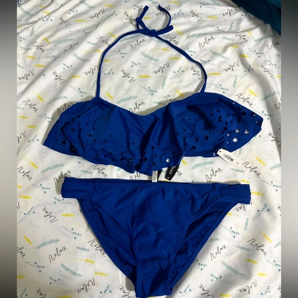 NWT Adore Me sz med Cobalt Blue Laser Cut Star Bikini - Picture 1 of 3